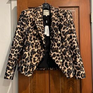 L’agence Bethany Tapered Blazer in classic leopard print, gold buttons NWT sz4